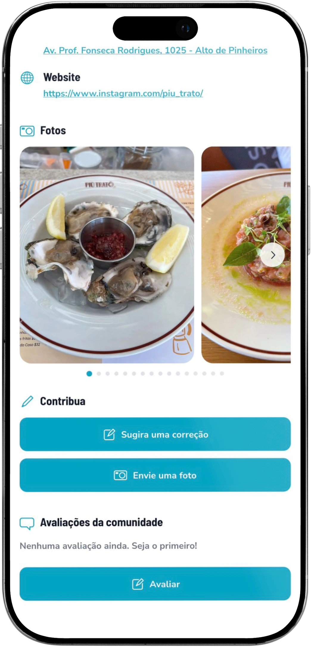 Avaliações de comunidade no app
