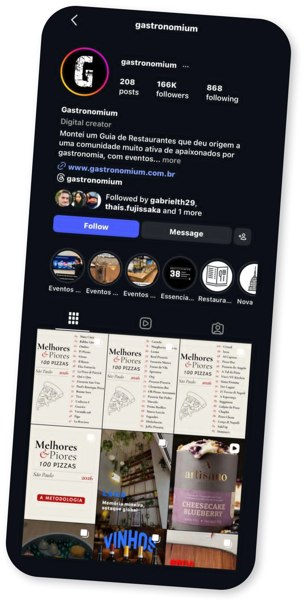 Perfil do @gastronomium no Instagram
